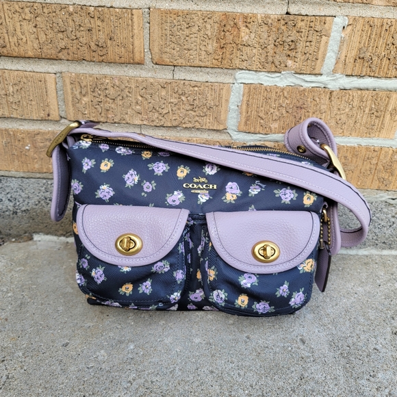 Coach Cargo Vintage Floral Rose Nylon Leather Turnlock Shoulder Bag - Picture 2 of 16